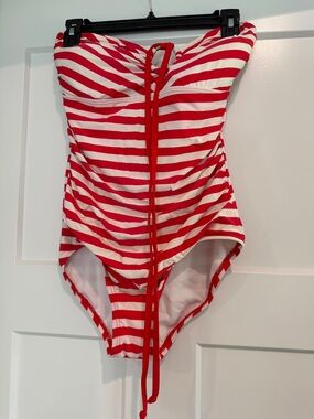 MICHAEL KORS Red & White Striped Halter One Piece-Size 10